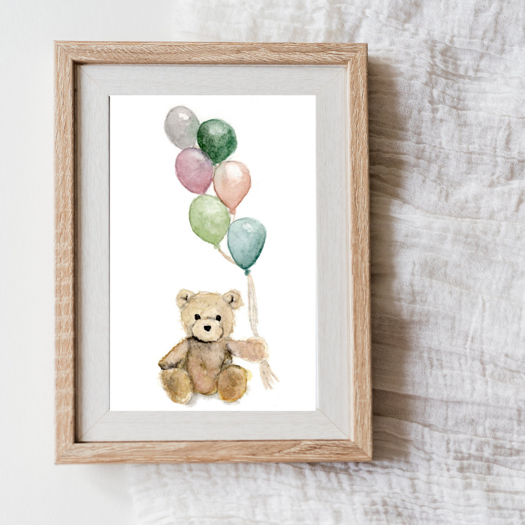 Bear with Balloons Hand-Painted Watercolor Birthday Greeting Card | Bungalow House Studio
