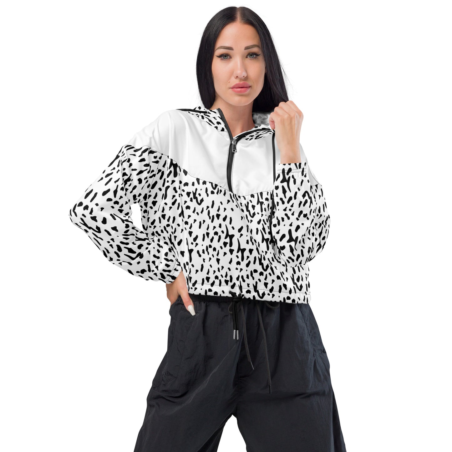 Dalmatian (B&W) cropped windbreaker for women