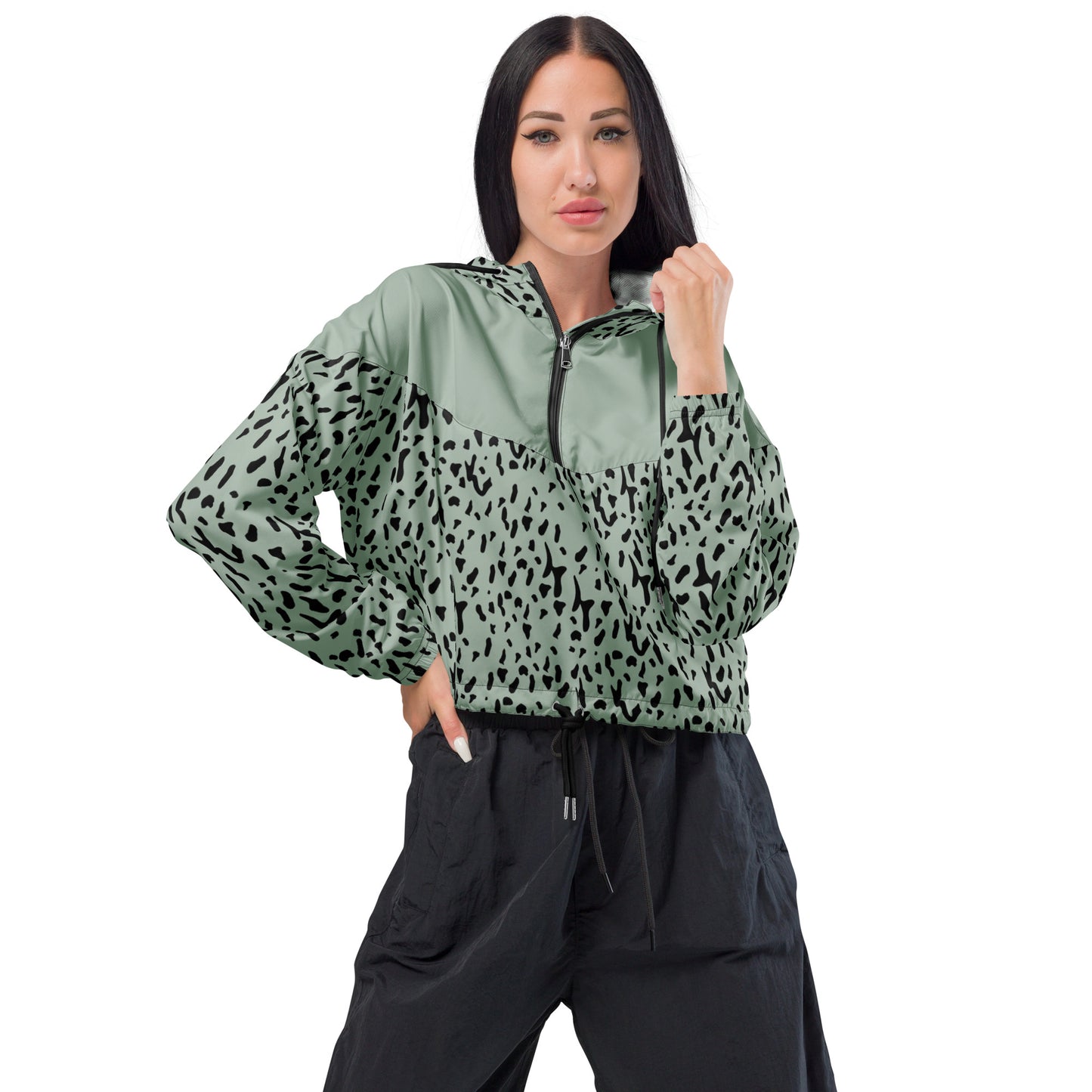 Dalmatian Frosty Green cropped windbreaker with adjustable drawcords