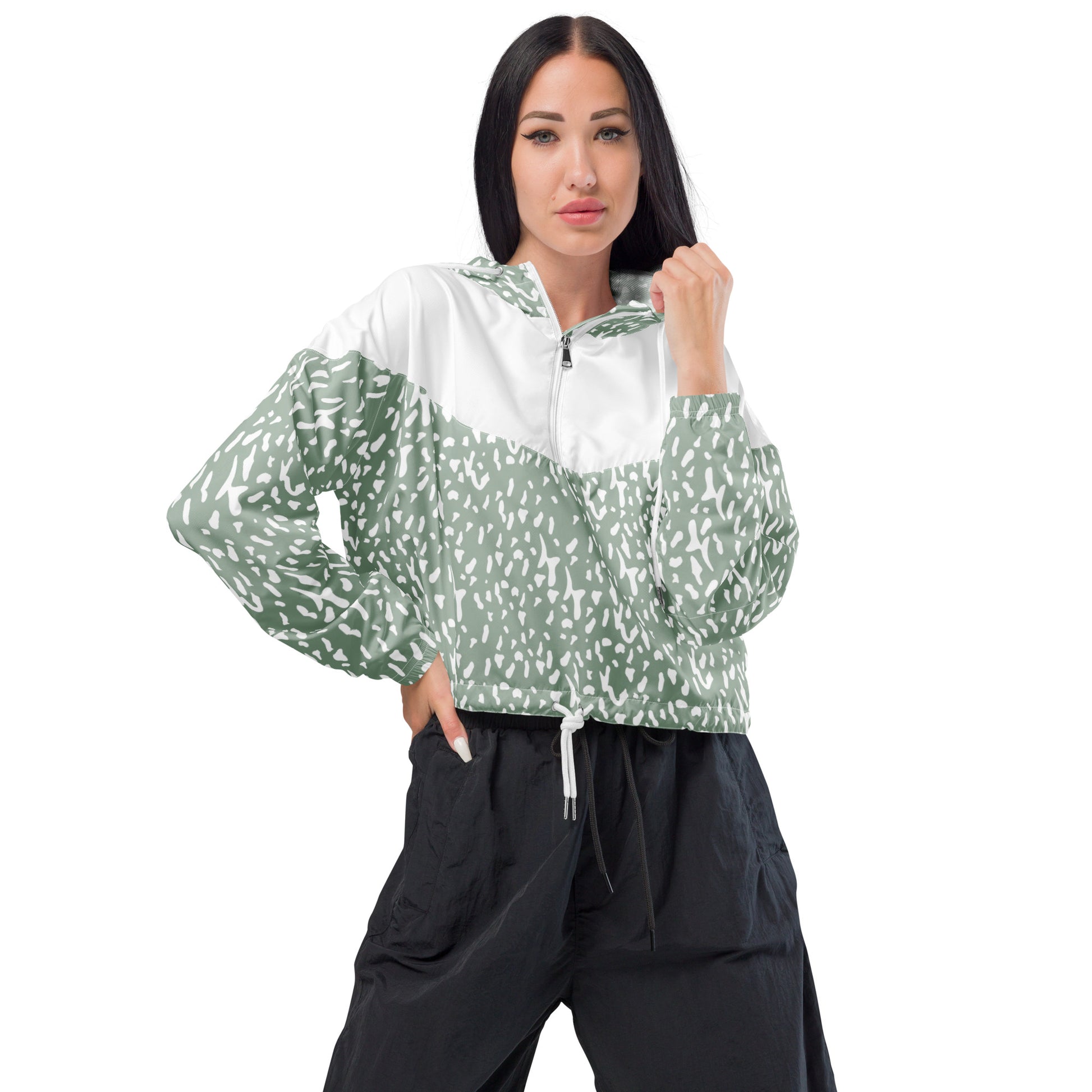 Dalmatian print women's windbreaker in frosty green