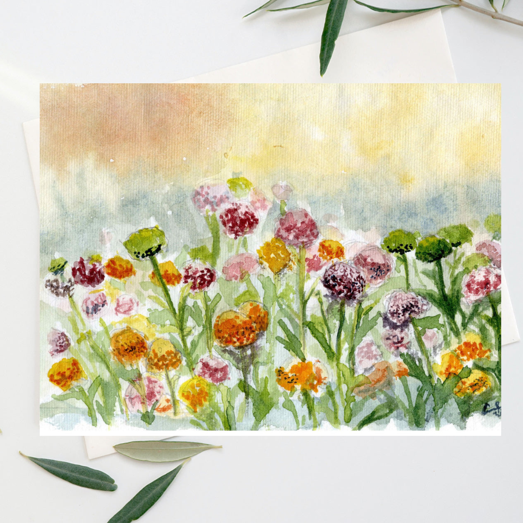 Golden Wildflower Greeting Card – Frameable Fall Floral Art Print | From Our Floral Collection