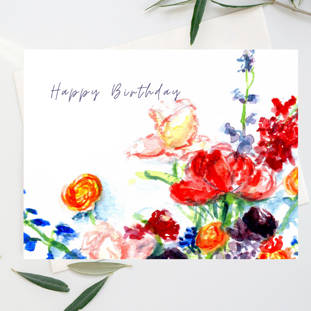 Vibrant Blooms Floral Greeting Card – Frameable Mini Art Print- Happy Birthday