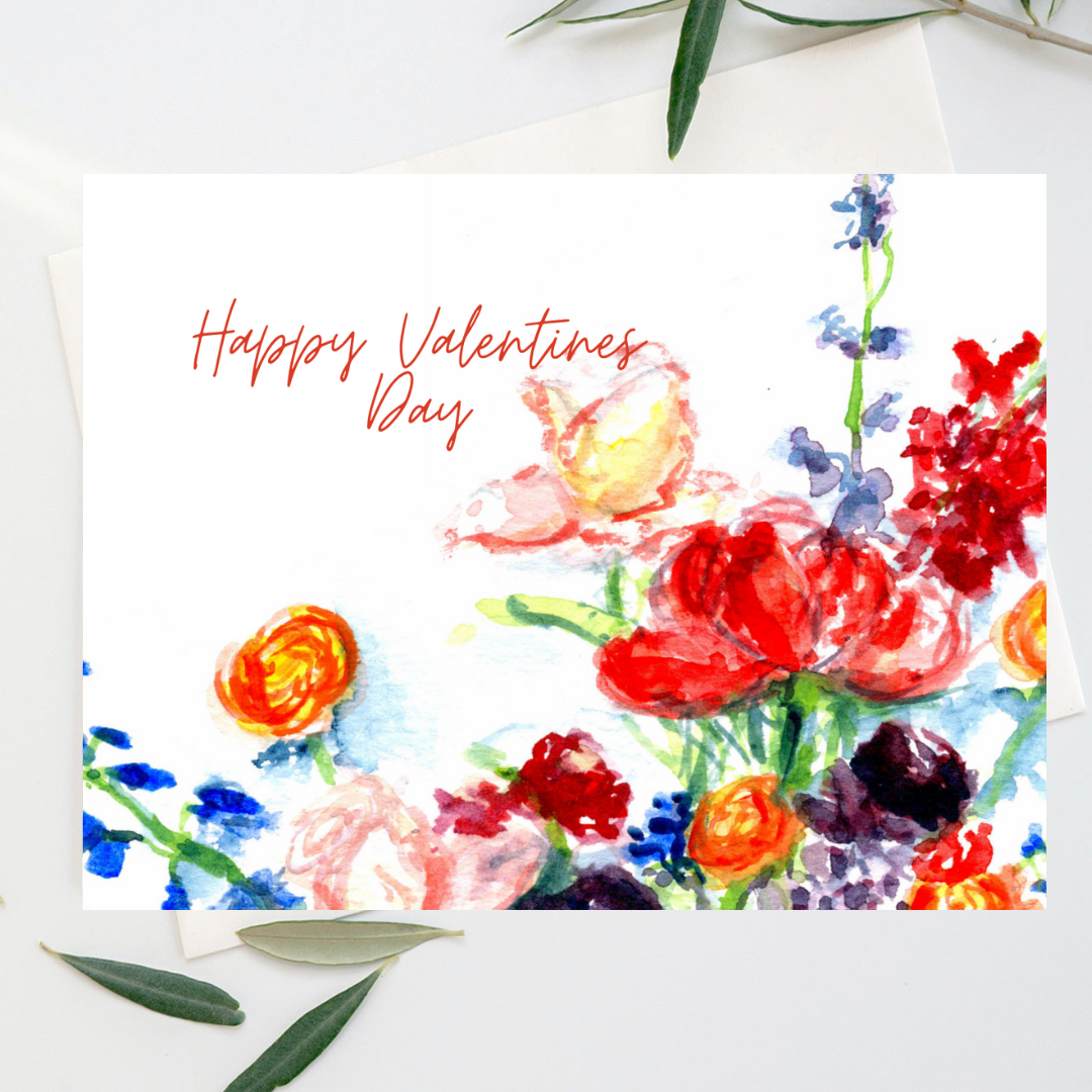 Vibrant Blooms Floral Greeting Card – Frameable Mini Art Print- Happy Valentines Day