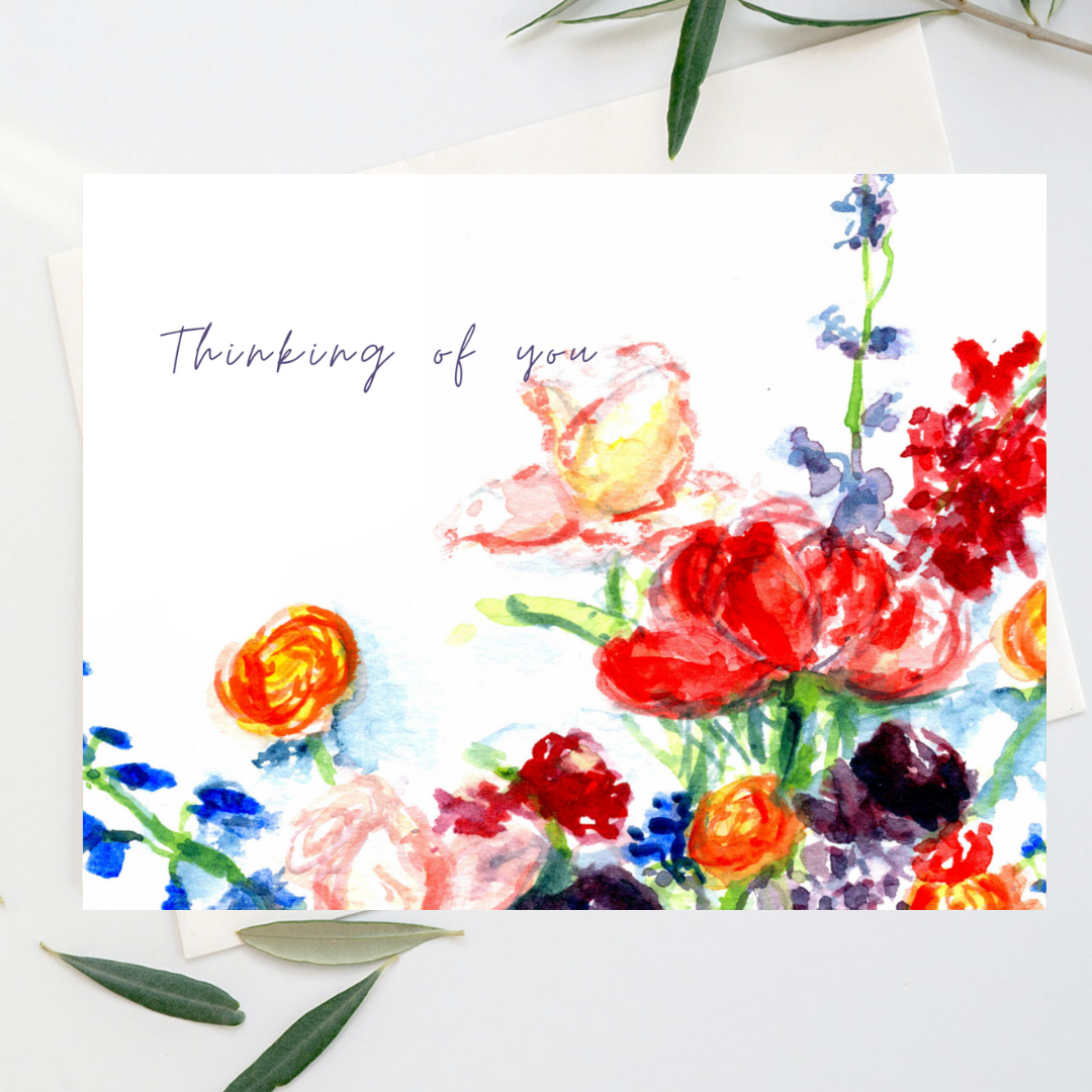 Vibrant Blooms Floral Greeting Card – Frameable Mini Art Print- Thinking of you