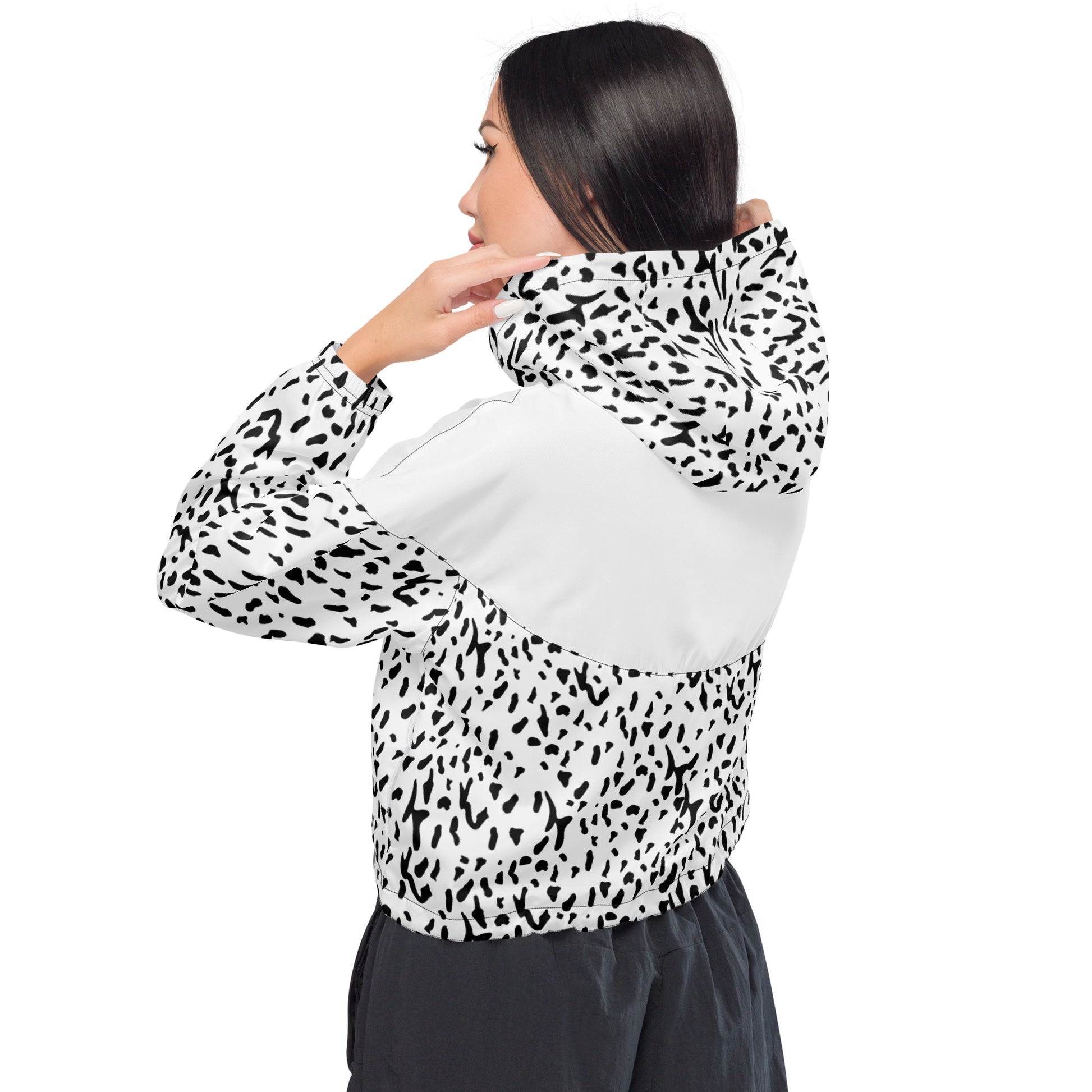 waterproof black-and-white Dalmatian jacket from Sit & Stay Collection