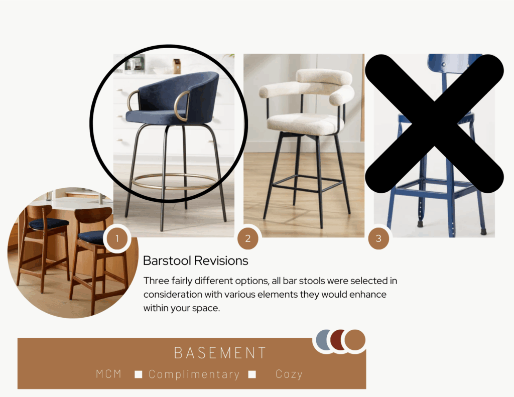 A detailed selections sheet over favorite barstools